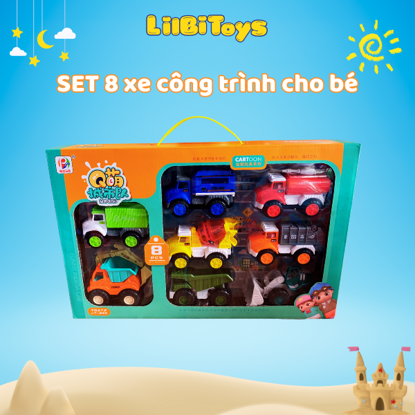 Bộ đồ chơi xe ô tô 8 xe công trình siêu cấp cho bé - lilbitoys - cửa hàng đồ chơi